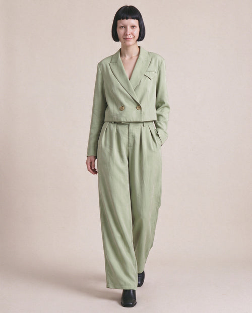 Ada Blazer in Sage, front, buttoned