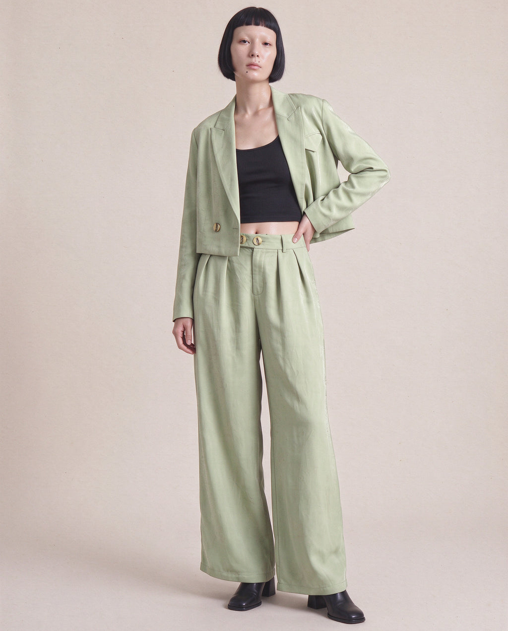 Ada Blazer in Sage, worn open
