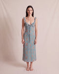 Florence Dress Silk in blue floral silk, front view