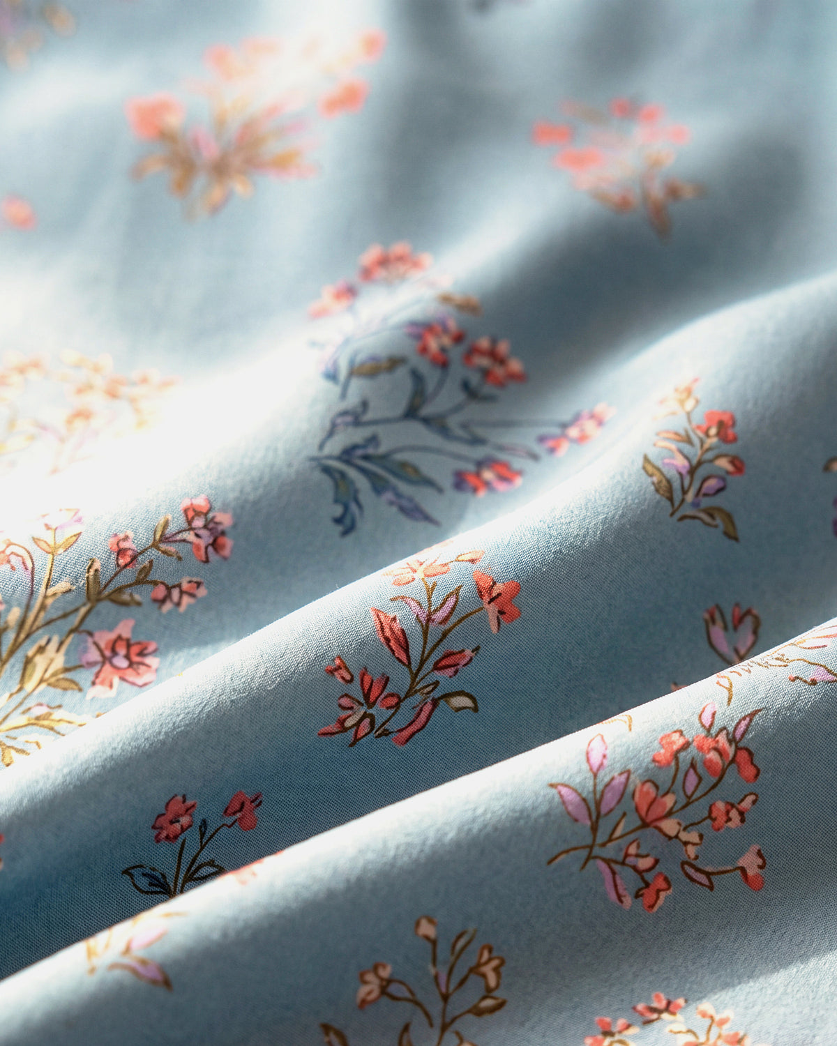 Florence Dress Silk in blue floral silk, fabric close up