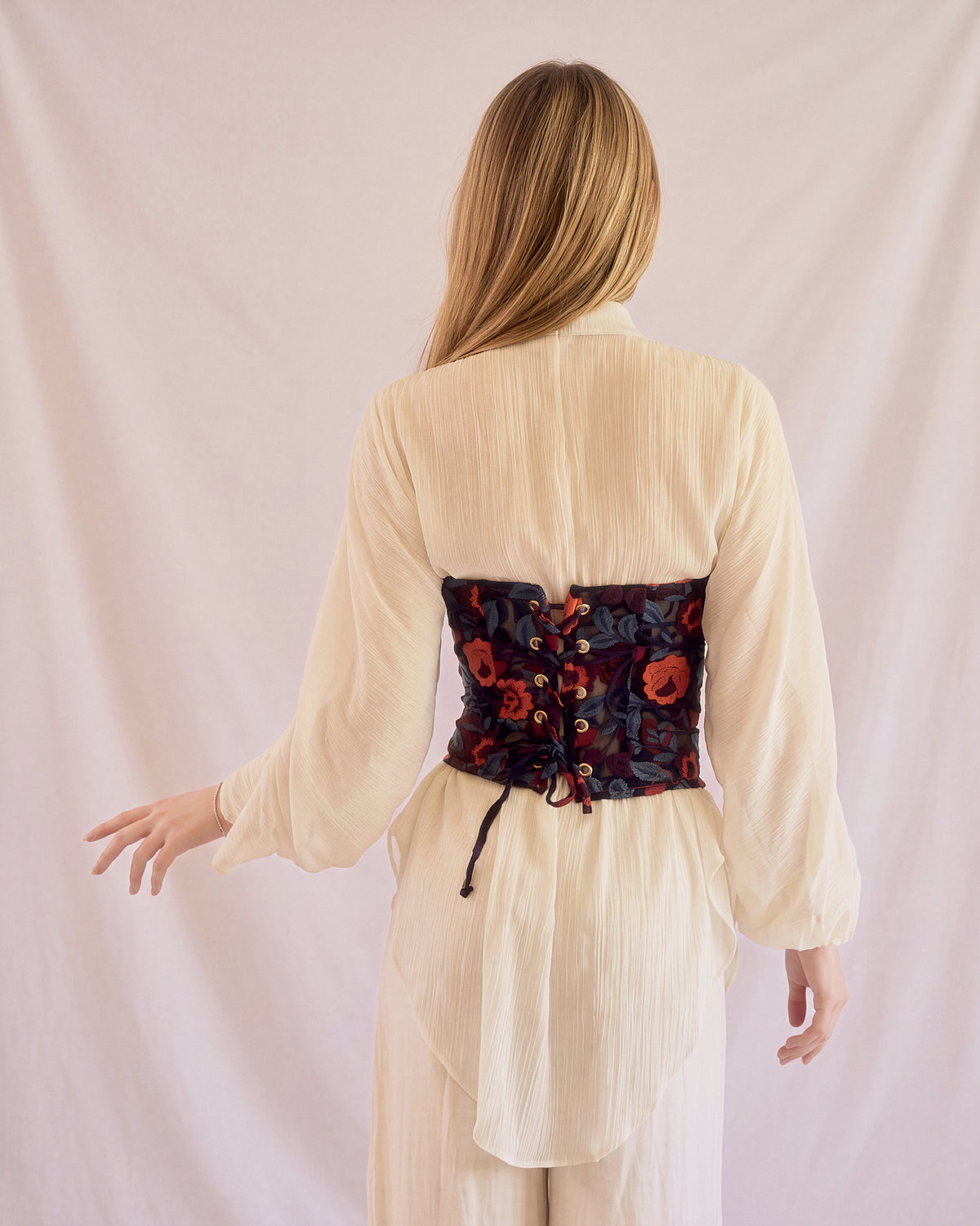 Rosalia Corset in Floral Lace, back view