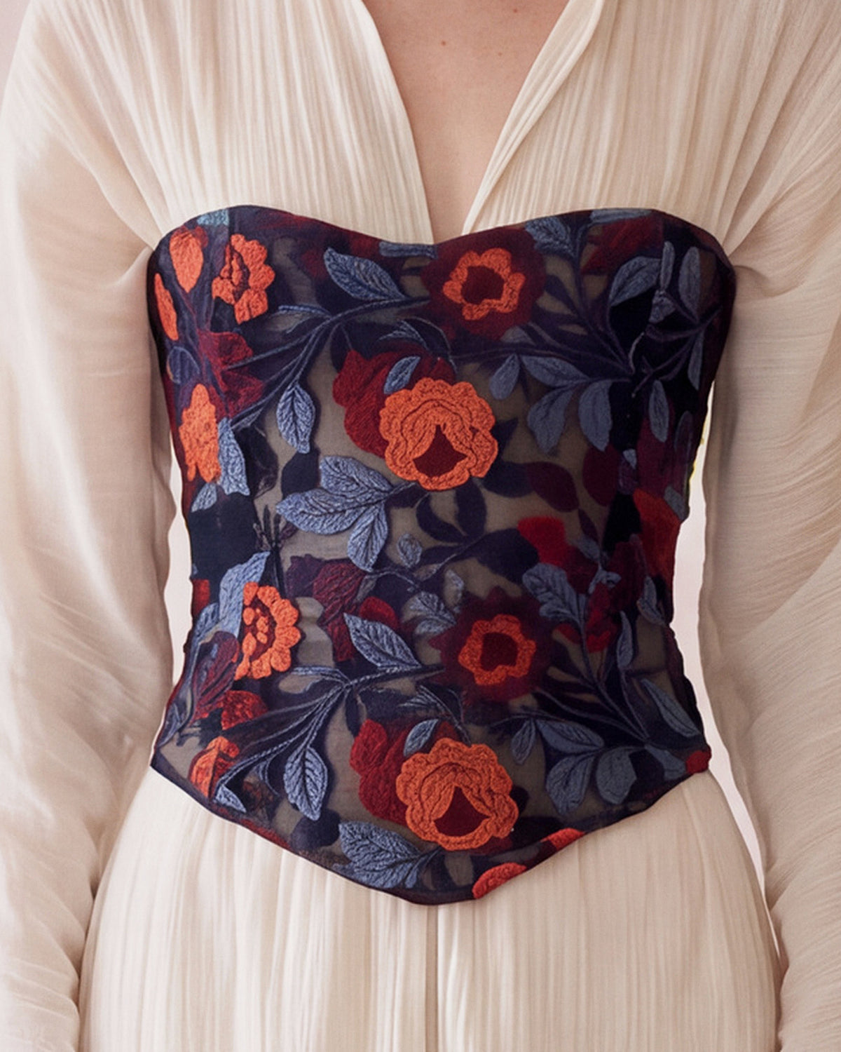 Rosalia Corset in Floral Lace, embroidery detail