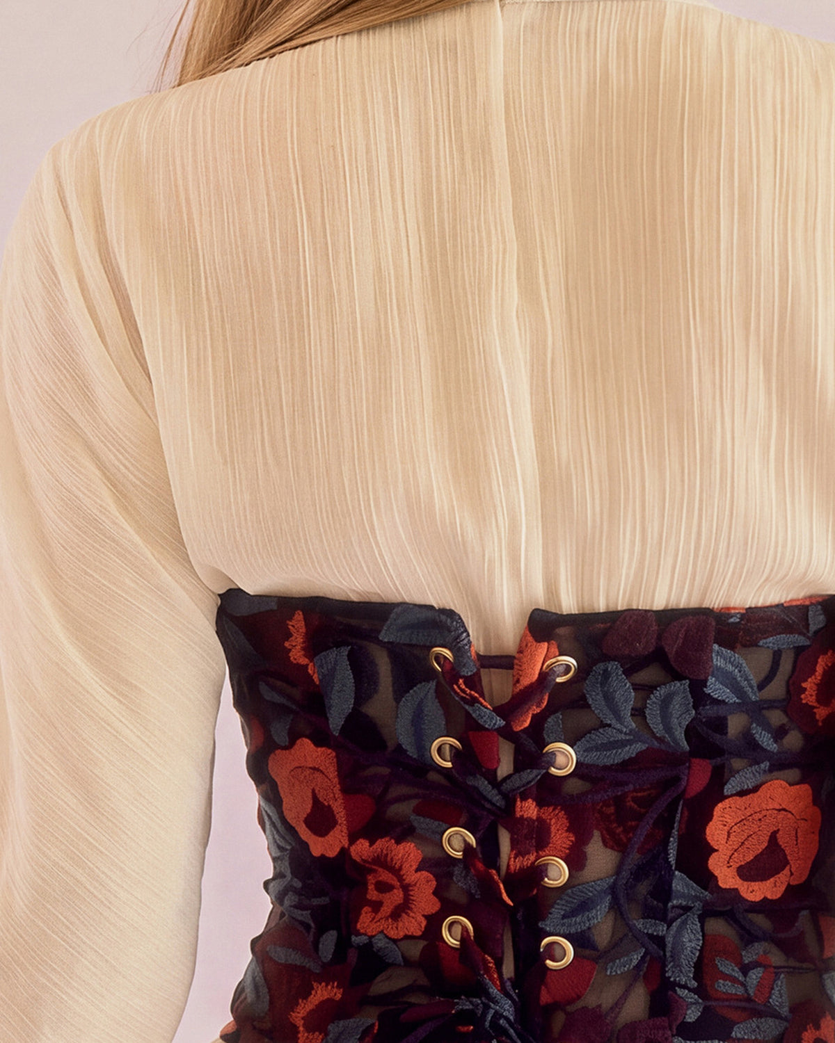 Rosalia Corset in Floral Lace, lace up back detail