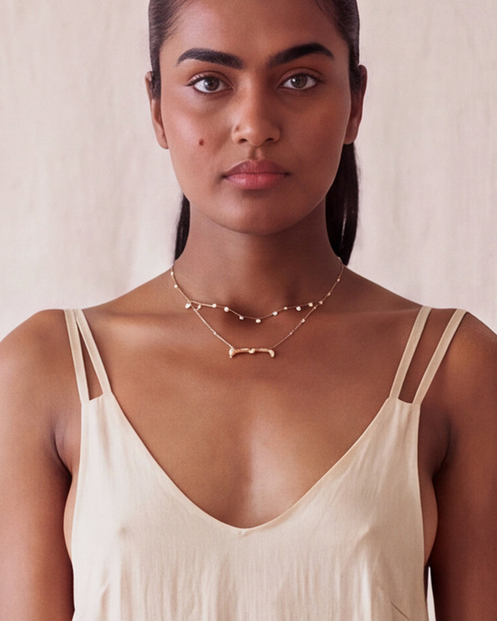 Sienna Dress in Pearl, double strap detail