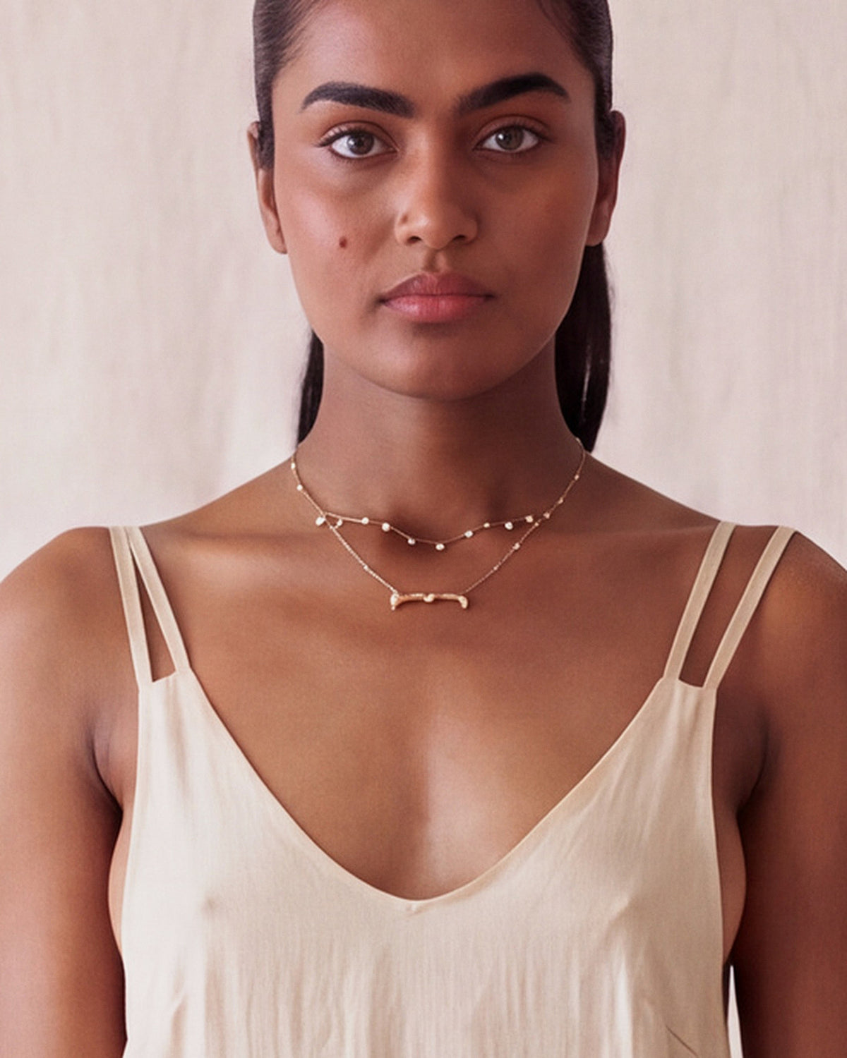 Sienna Dress in Pearl, double strap detail