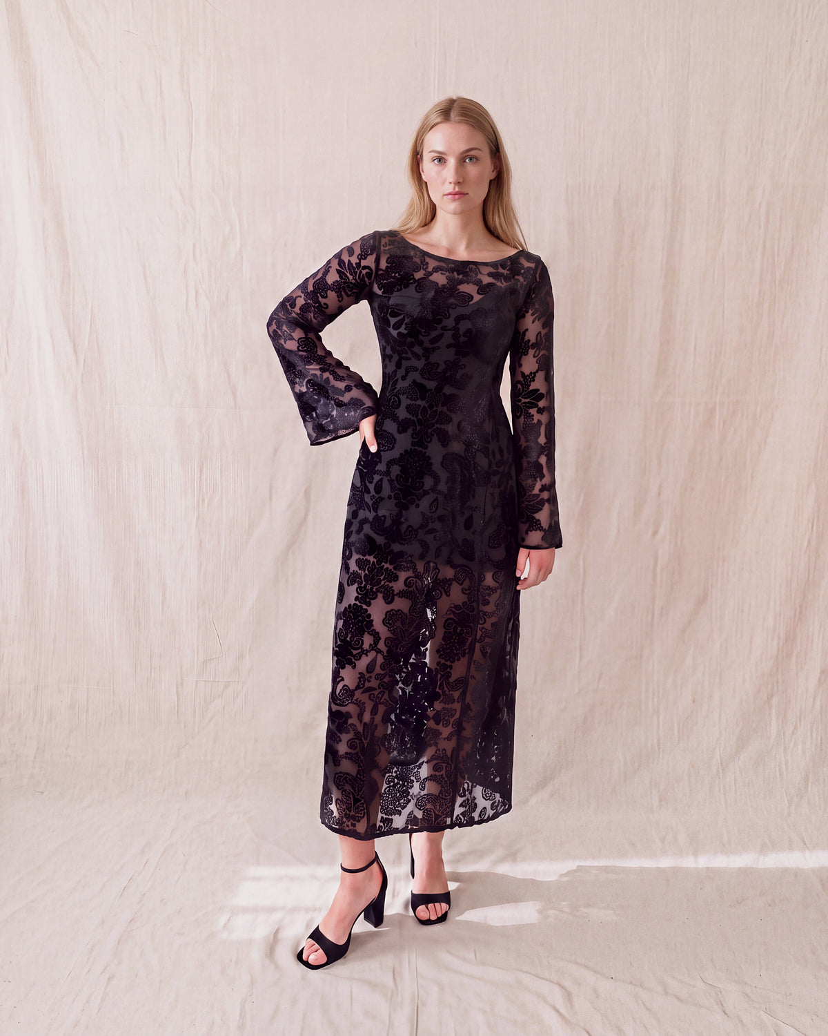 Reiko Dress in Black, front view