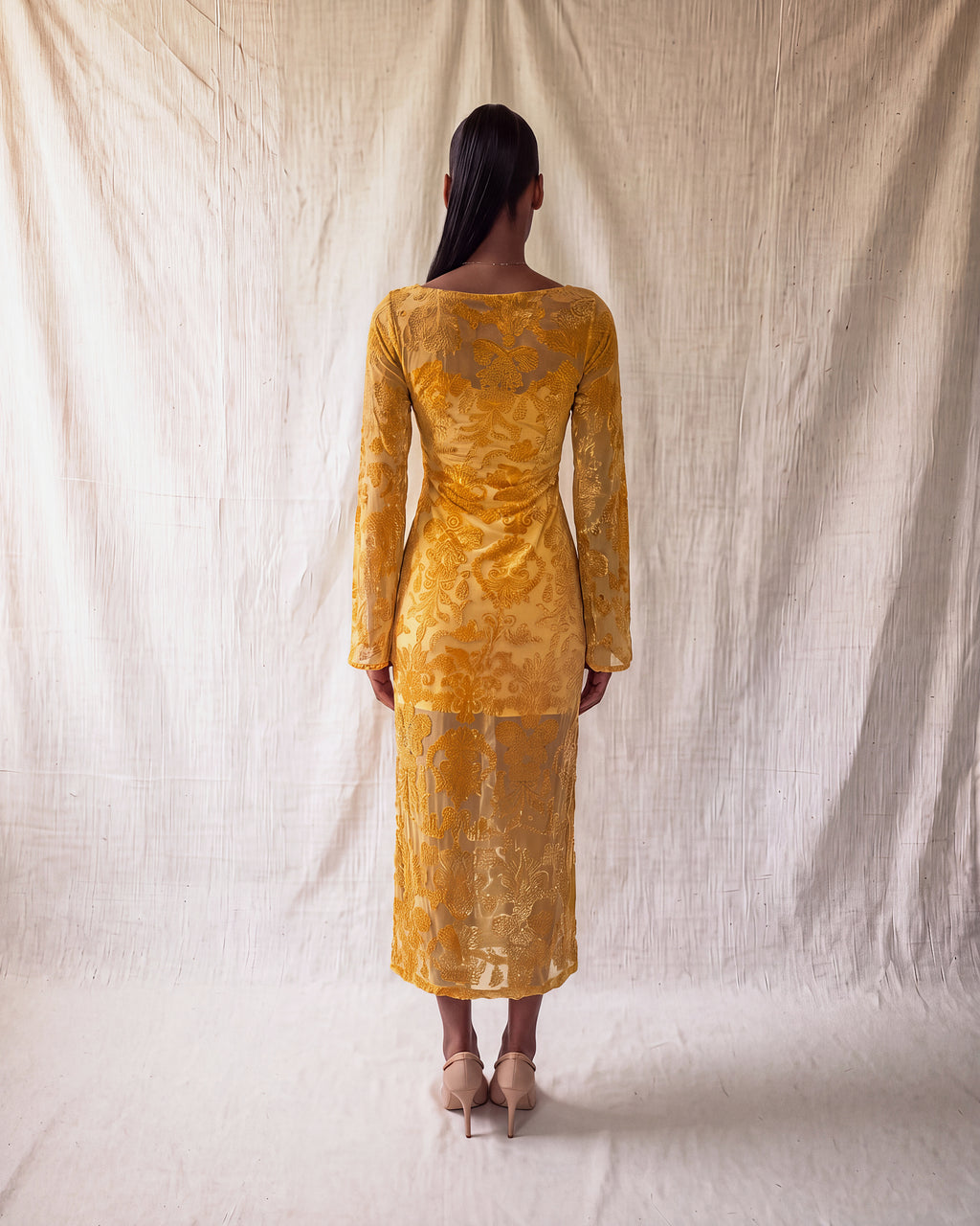 Reiko Dress in Yellow, back view
