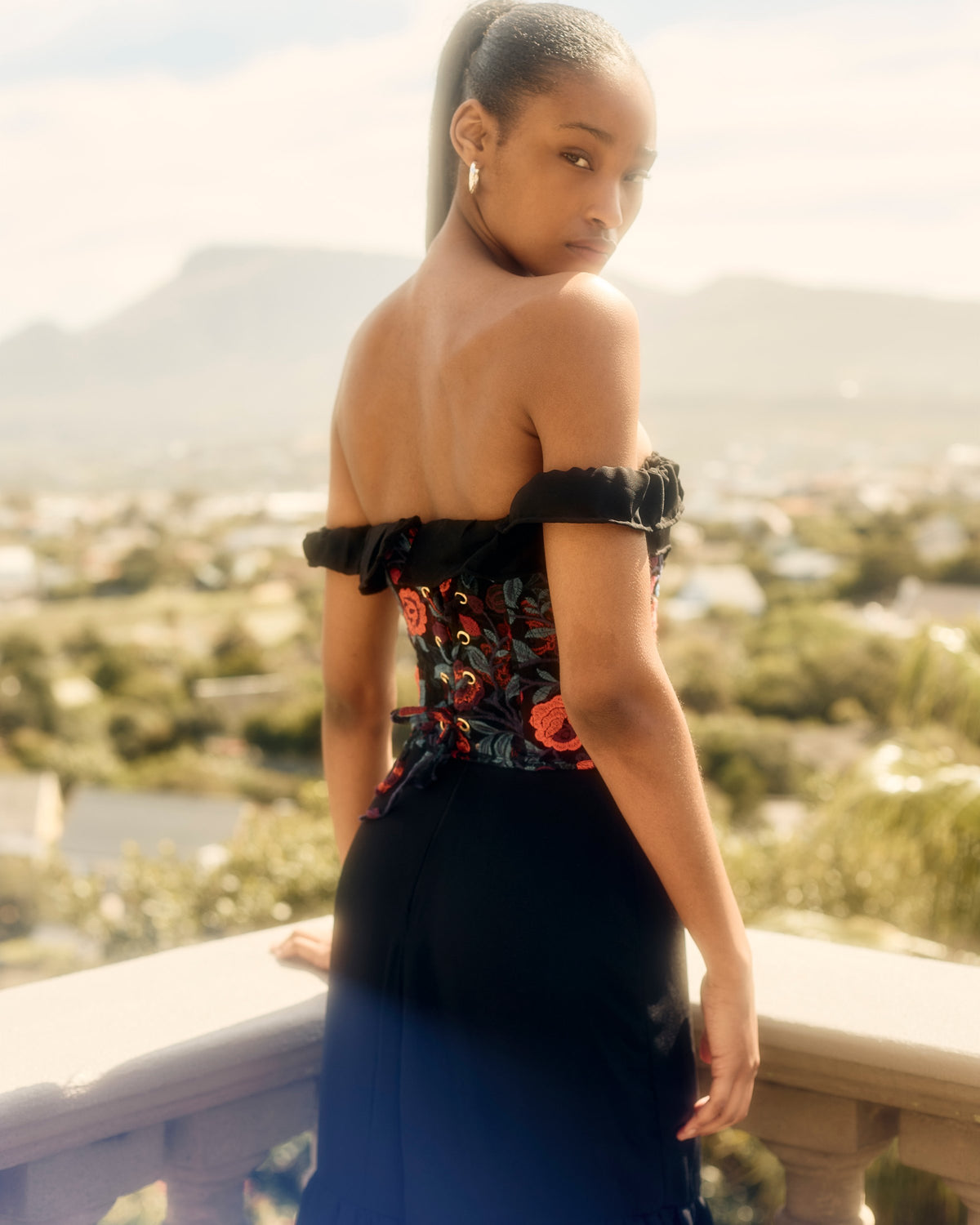 Back of the Rosalia Dress and Rosalia Corset worn together