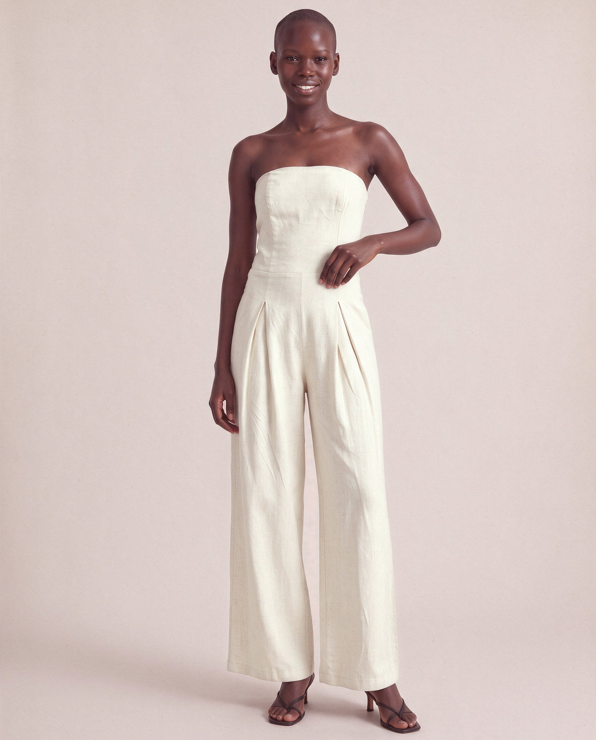 Camille Jumpsuit in Beige, front