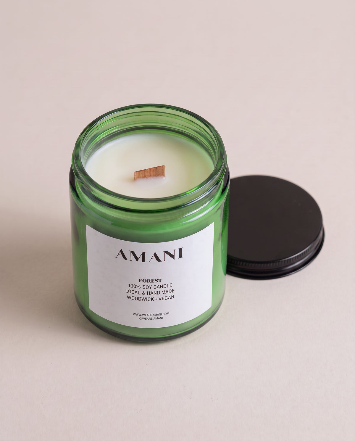 Forest Candle, jar with the lid off
