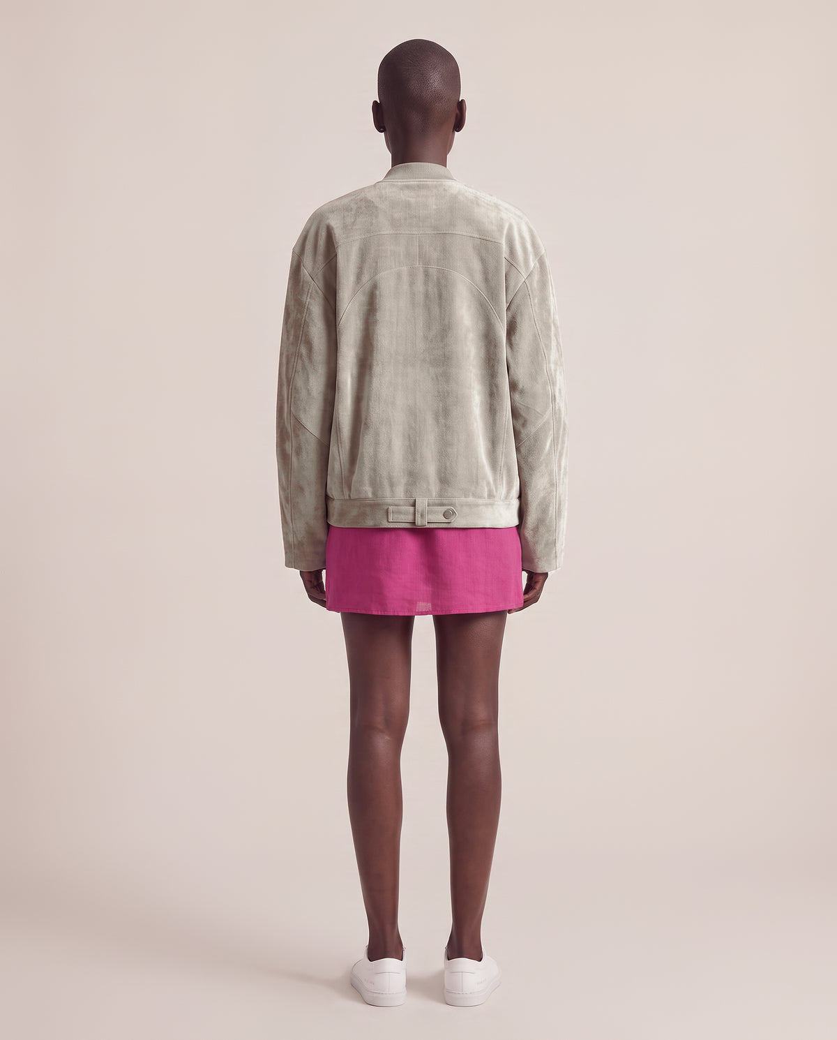 Kali Bomber in Gray, back with hem tab