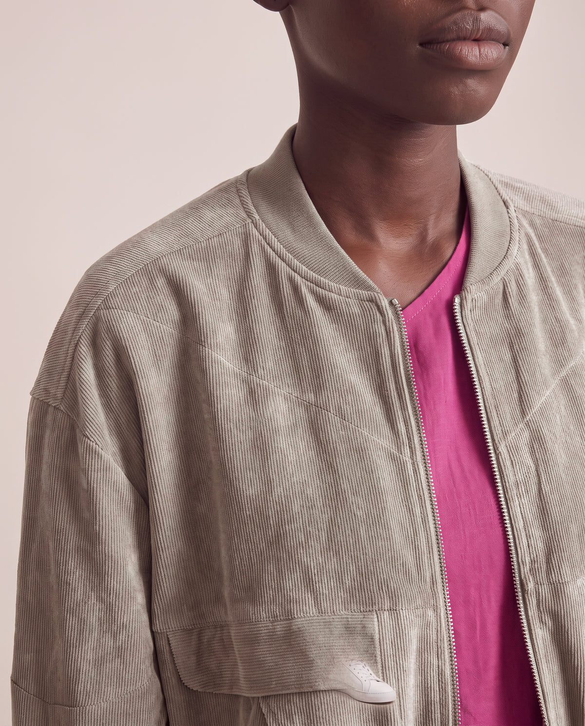 Kali Bomber in Gray, rib neckline and zip