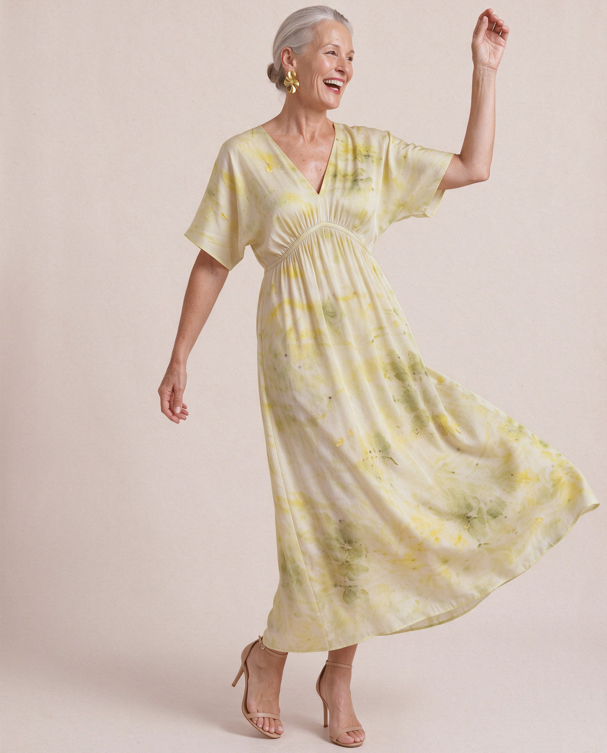 Kinara Dress Silk in Eco Print, front