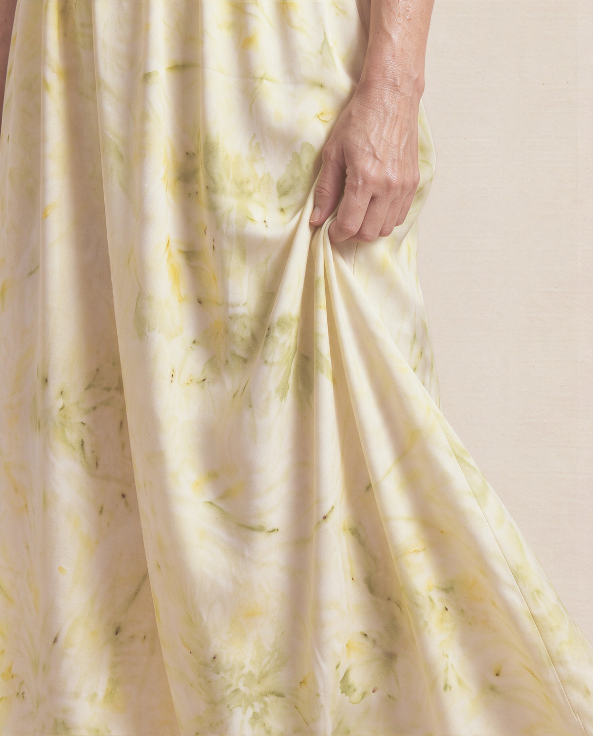 Kinara Dress Silk in Eco Print, up close