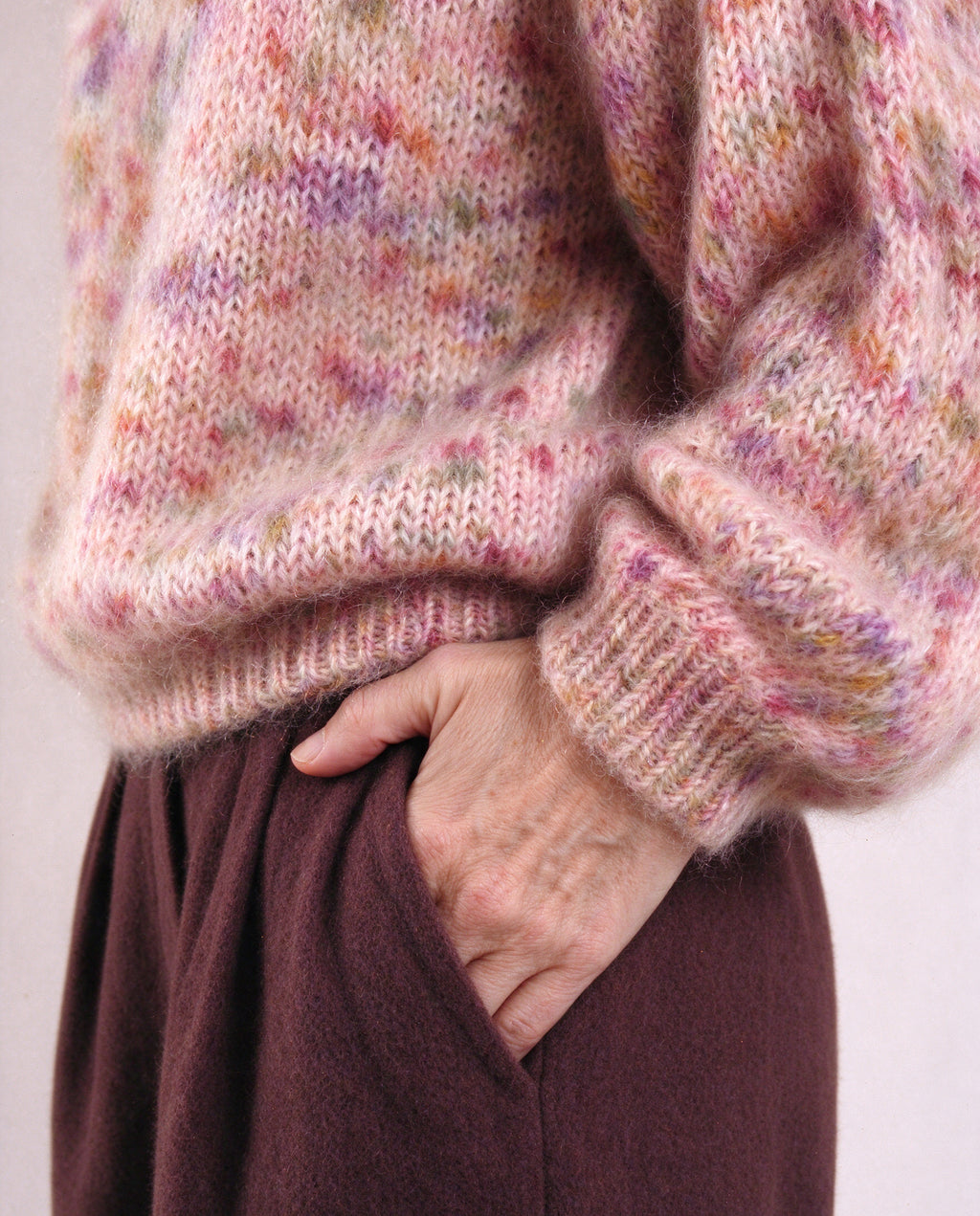 Mohair Knit in Multi Pink, balloon sleeve and cuff