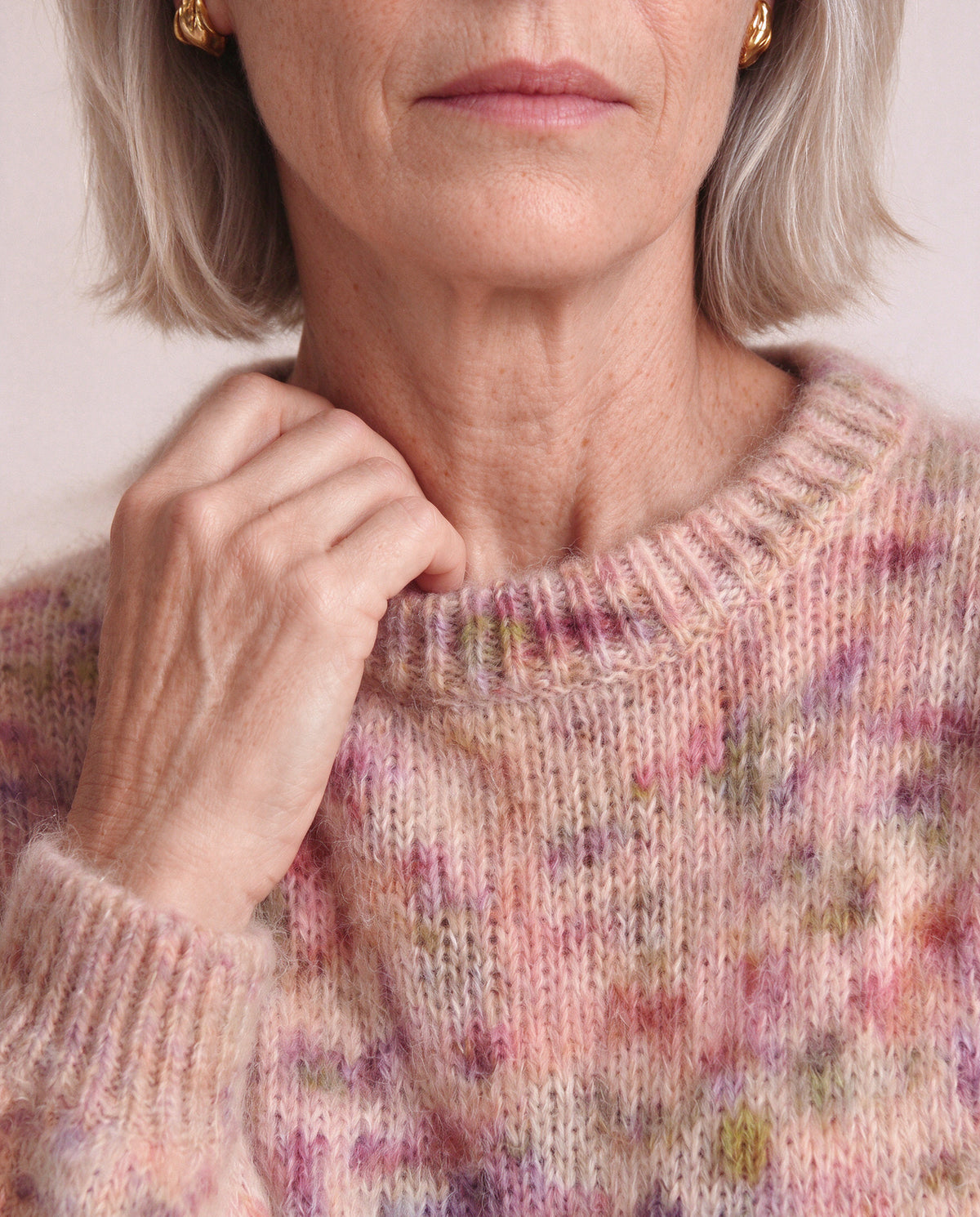 Mohair Knit in Multi Pink, neck rib and mohair