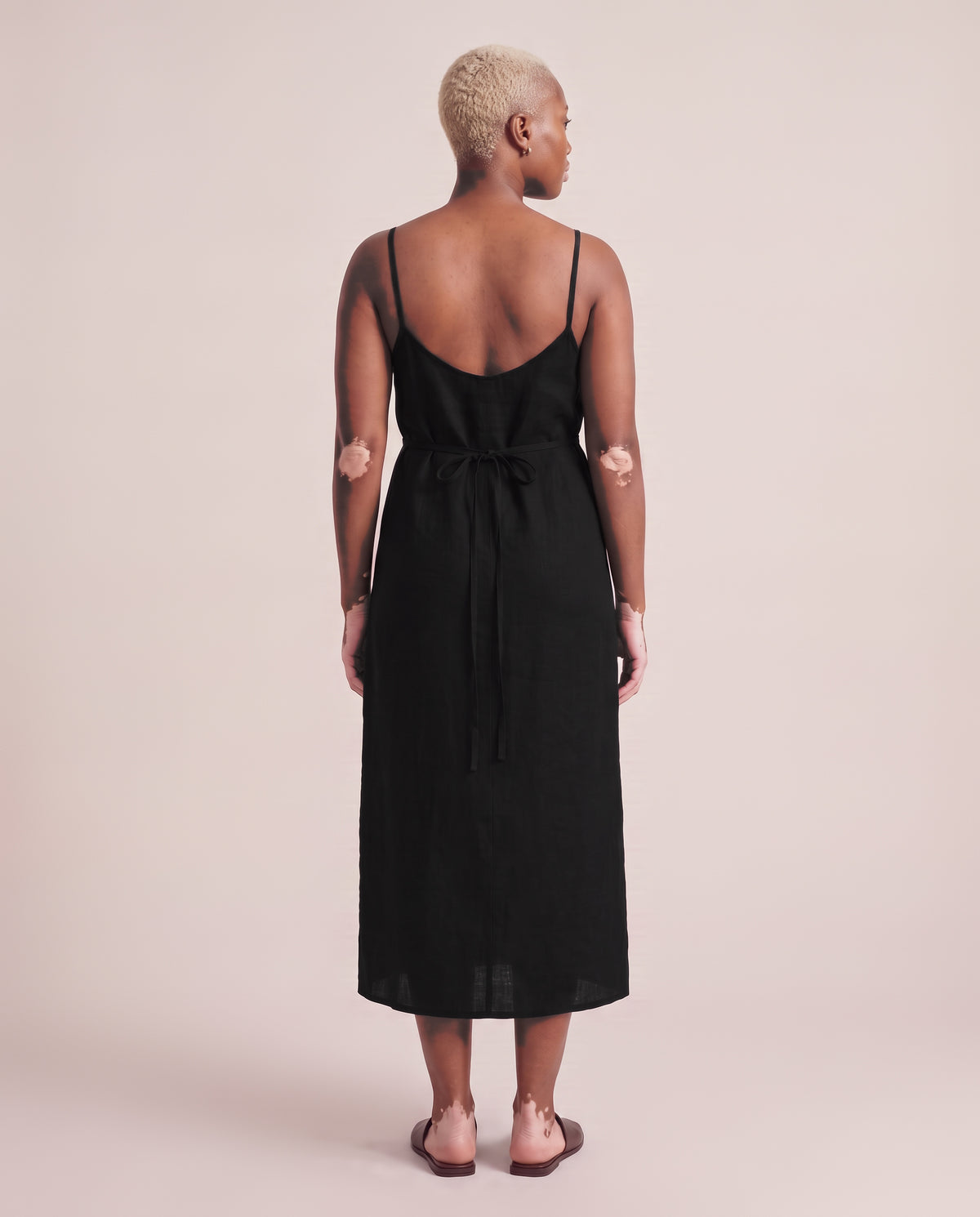 Slip Dress in Black, back with the bow