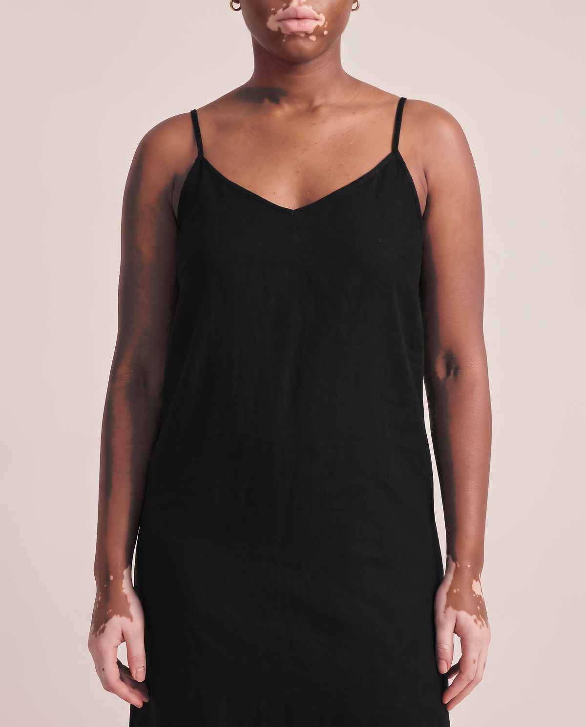 Slip Dress in Black, V neck and straps
