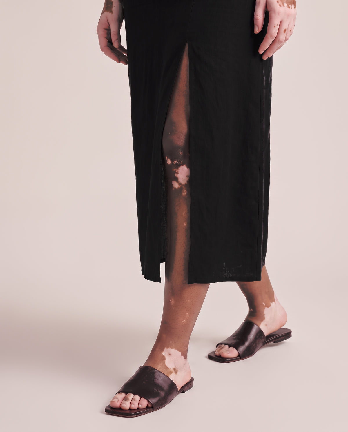 Slip Dress in Black, front slit